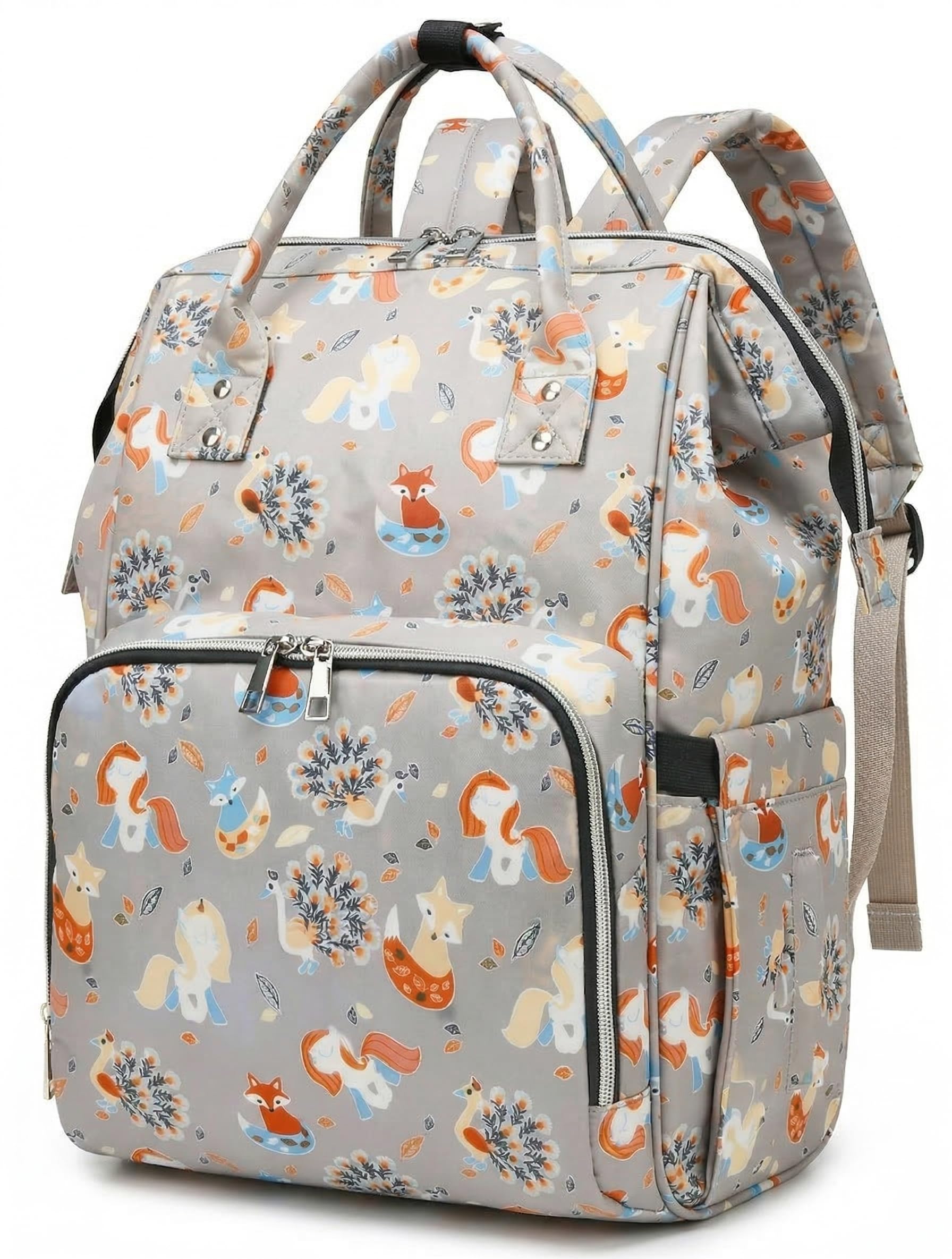Twerb Printed Waterproof Diaper Backpack | Large Capacity Baby Bag with Insulated Bottle Pockets | Grey Animal Print